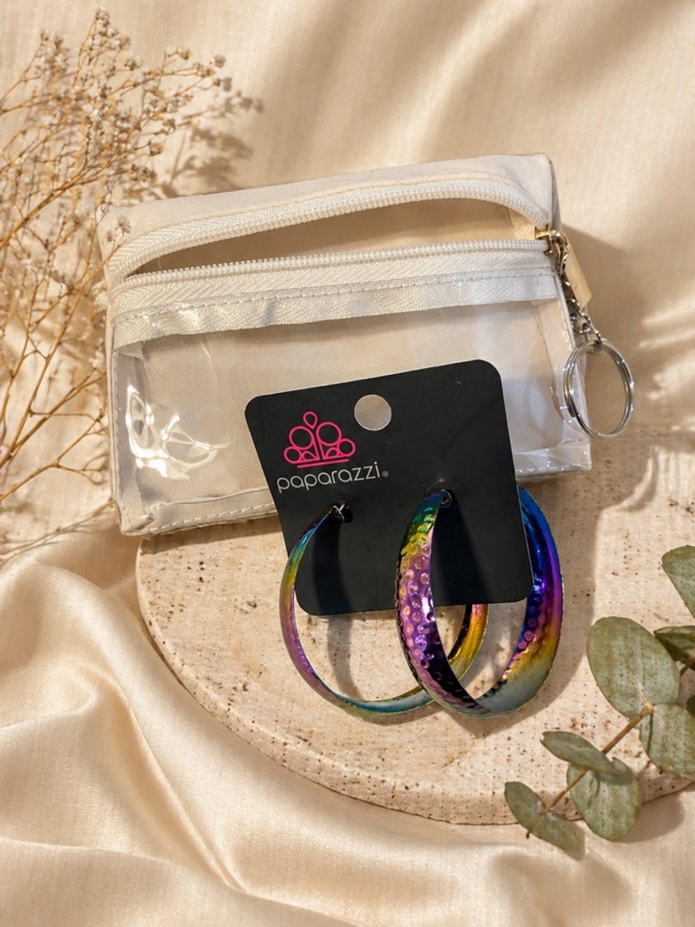Paparazzi Iridescent Green and Purple Hoop Earrings